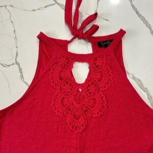 Jessica Simpson | Women’s Embroidered Red Pink Tank Top Sleeveless Blouse